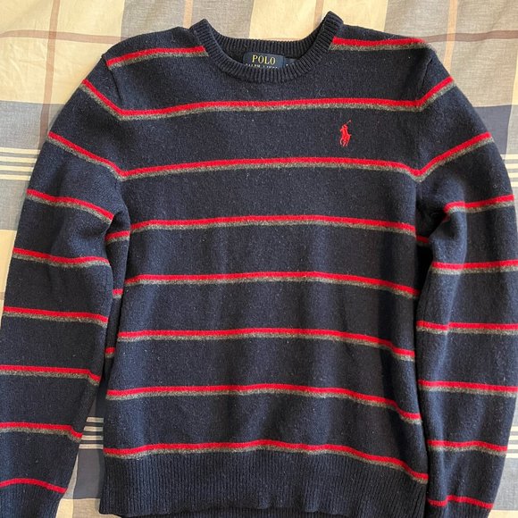 Ralph Lauren Polo Sweater Size Small Color Dark Blue and Red/Gray Stripes - Picture 1 of 3